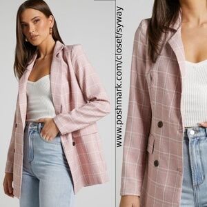 Showpo Lightweight Sort It Out Blush Pink Double Breasted Blazer Gingham Career